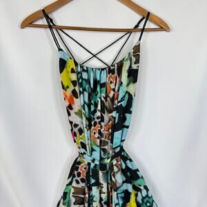 Bebe Fairycore Black Multi Colored Butterfly Flutterscape Maxi Dress Womens XXS